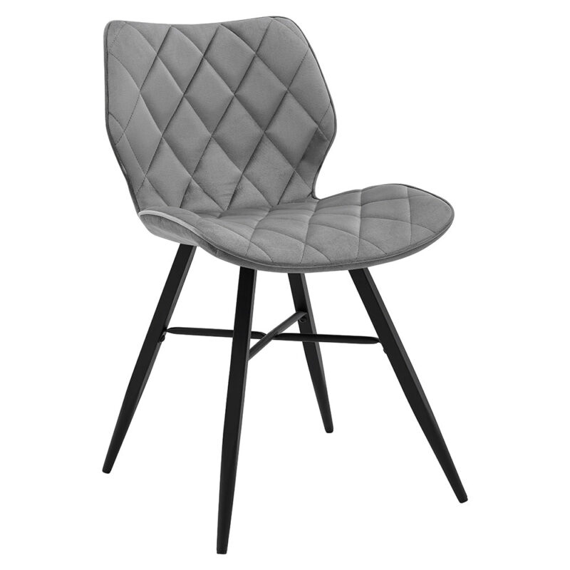 Set of 2 Ampney Diamond Stitch Light Grey Velvet Dining Chair Set of 2 with Metal Legs - Image 5
