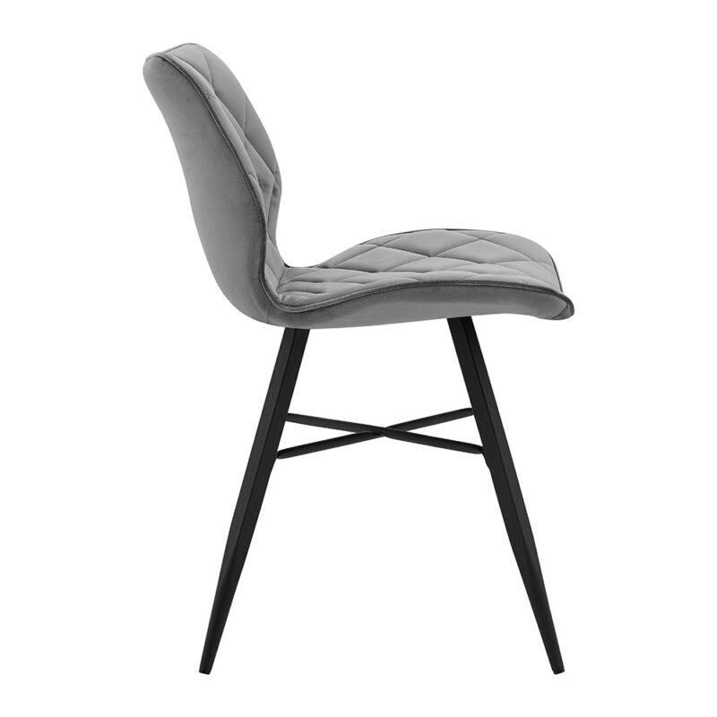 Set of 2 Ampney Diamond Stitch Light Grey Velvet Dining Chair Set of 2 with Metal Legs - Image 7
