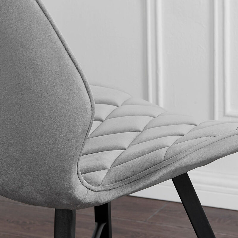Set of 2 Ampney Diamond Stitch Light Grey Velvet Dining Chair Set of 2 with Metal Legs - Image 2