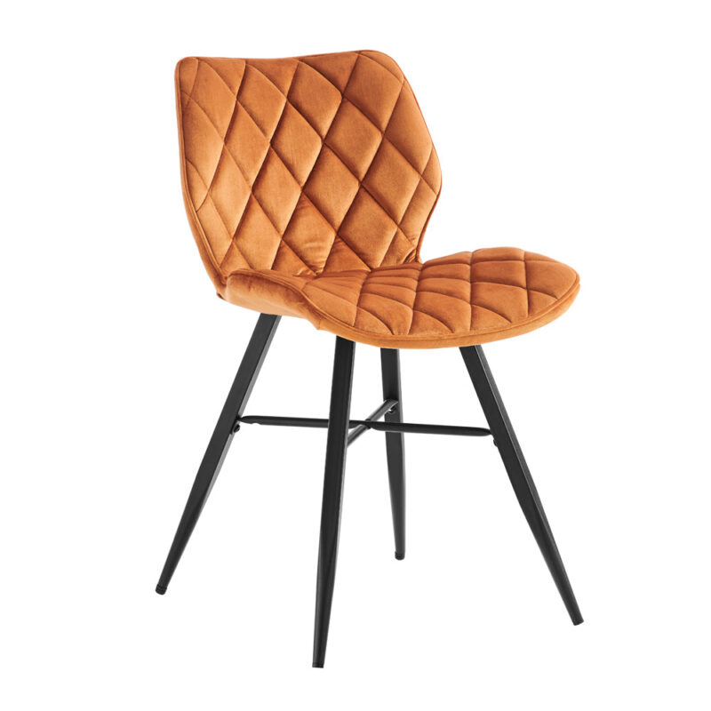 Set of 2 Ampney Diamond Stitch Orange Velvet Dining Chair Set of 2 with Metal Legs - Image 3