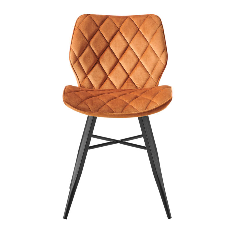 Set of 2 Ampney Diamond Stitch Orange Velvet Dining Chair Set of 2 with Metal Legs - Image 5