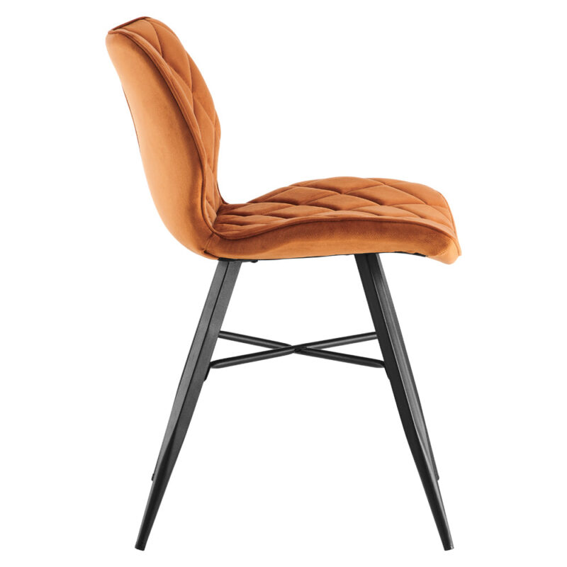 Set of 2 Ampney Diamond Stitch Orange Velvet Dining Chair Set of 2 with Metal Legs - Image 7