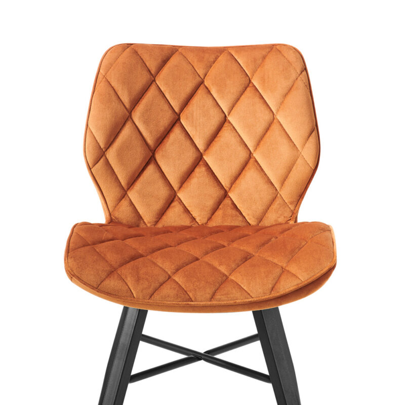 Set of 2 Ampney Diamond Stitch Orange Velvet Dining Chair Set of 2 with Metal Legs - Image 8