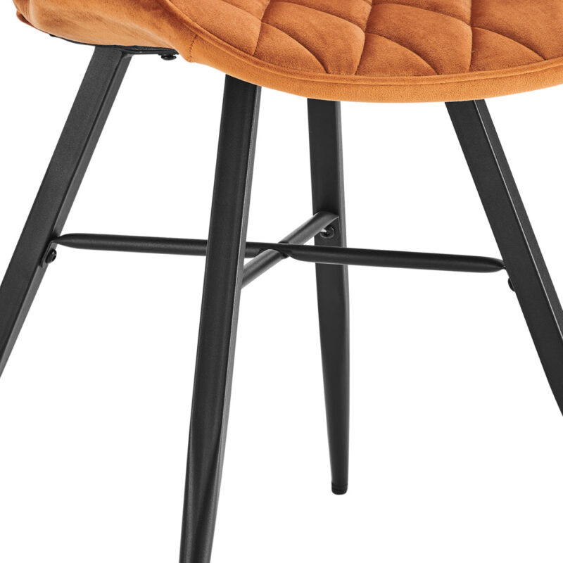 Set of 2 Ampney Diamond Stitch Orange Velvet Dining Chair Set of 2 with Metal Legs - Image 9