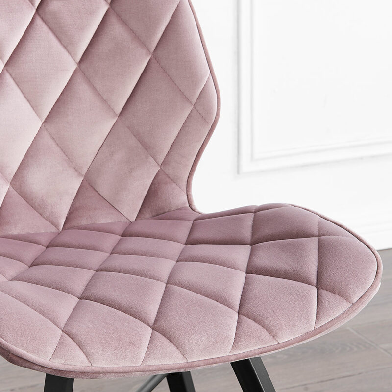 Set of 2 Ampney Velvet Diamond Stitch Dining Chairs with Metal Legs (Dusty Pink Velvet) - Image 2