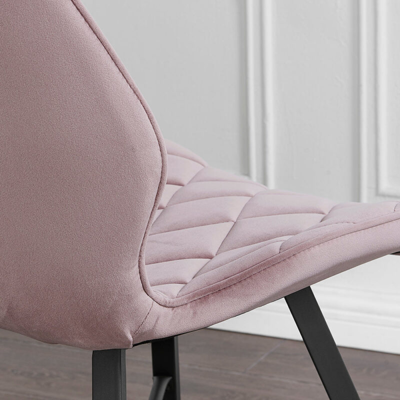 Set of 2 Ampney Velvet Diamond Stitch Dining Chairs with Metal Legs (Dusty Pink Velvet) - Image 3