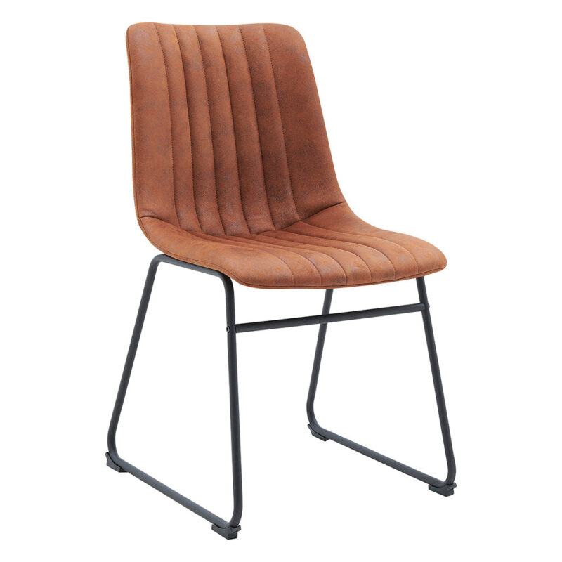 Sutton Set of 2 Vegan Leather Fluted Dining Chairs with Metal Frame (Cognac Brown) - Image 4