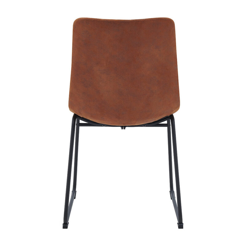 Sutton Set of 2 Vegan Leather Fluted Dining Chairs with Metal Frame (Cognac Brown) - Image 8