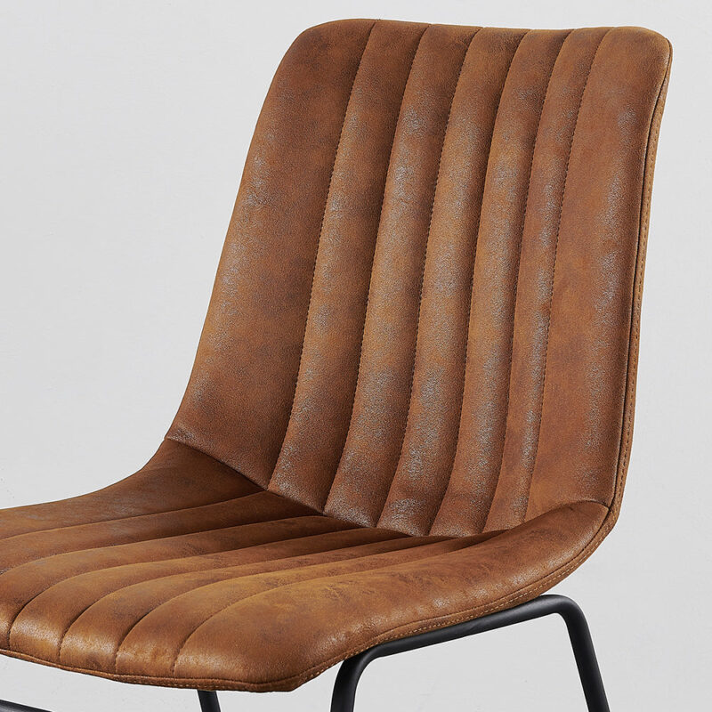 Sutton Set of 2 Vegan Leather Fluted Dining Chairs with Metal Frame (Cognac Brown) - Image 2