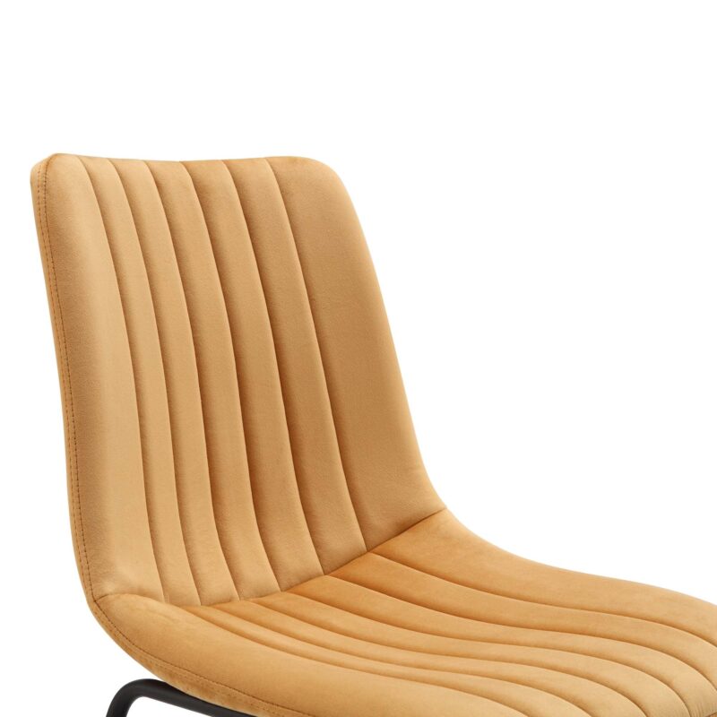 Sutton Set of 2 Mustard Yellow Velvet Fabric Fluted Dining Chairs with Metal Frame - Image 9