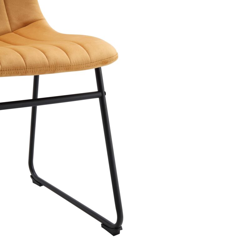 Sutton Set of 2 Mustard Yellow Velvet Fabric Fluted Dining Chairs with Metal Frame - Image 10