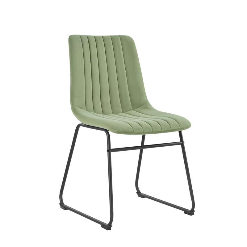 Sutton Set of 2 Sage Green Velvet Fabric Fluted Dining Chairs with Metal Frame - Image 3