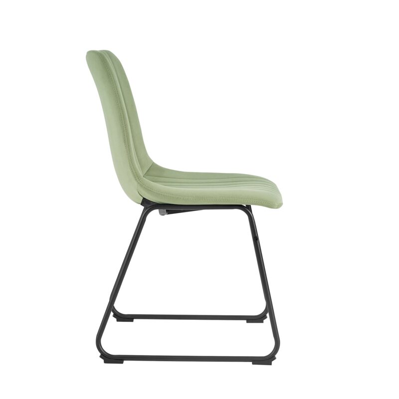 Sutton Set of 2 Sage Green Velvet Fabric Fluted Dining Chairs with Metal Frame - Image 6