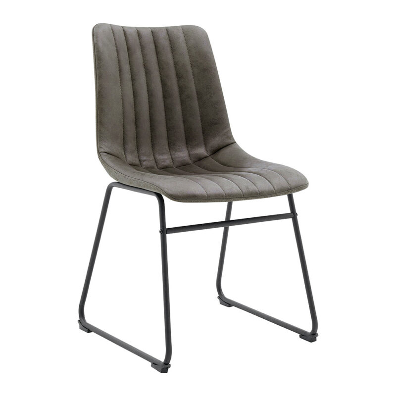 Sutton Set of 2 Vegan Leather Fluted Dining Chairs with Metal Frame (Steel Grey) - Image 4