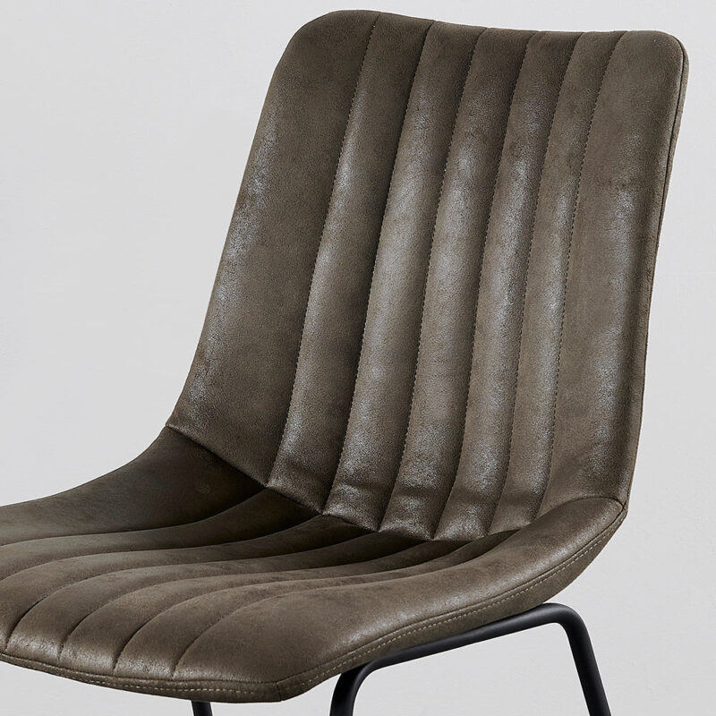 Sutton Set of 2 Vegan Leather Fluted Dining Chairs with Metal Frame (Steel Grey) - Image 2