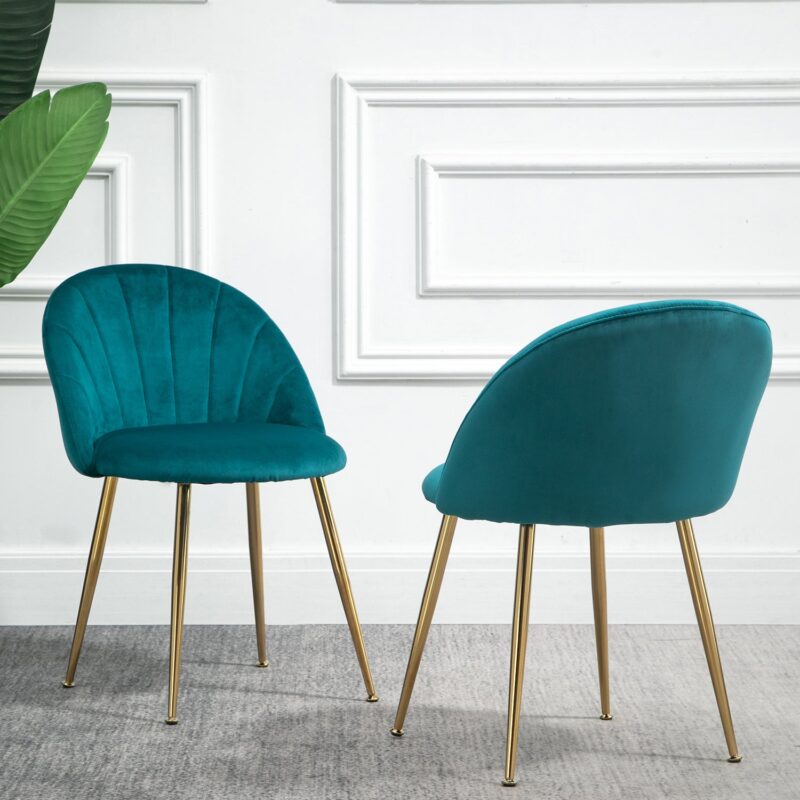 Milverton Pair of 2 Velvet Dining Chairs with Golden Chrome Legs (Teal) - Image 2