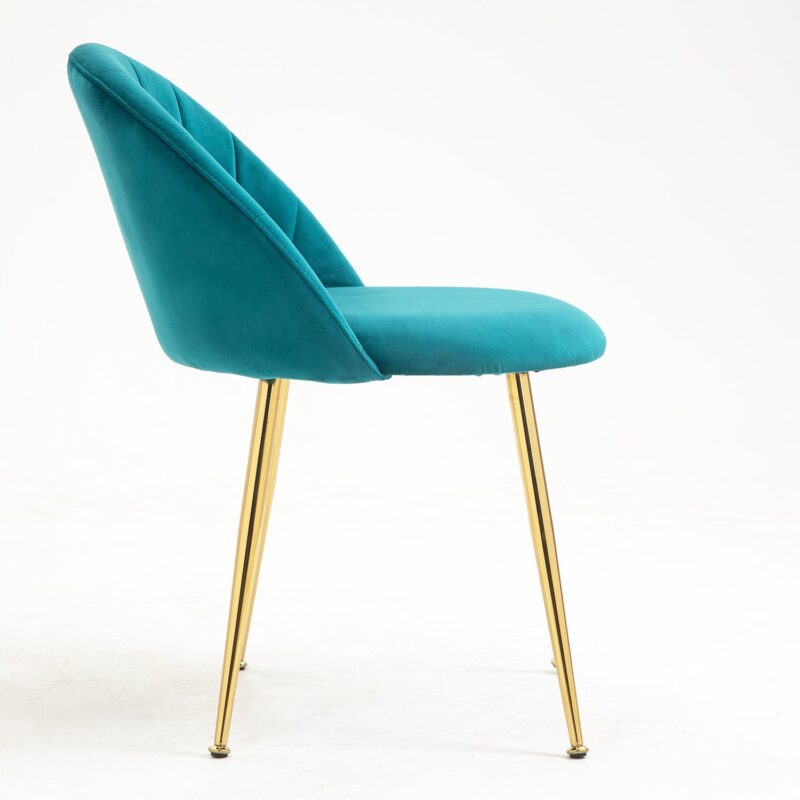 Milverton Pair of 2 Velvet Dining Chairs with Golden Chrome Legs (Teal) - Image 6