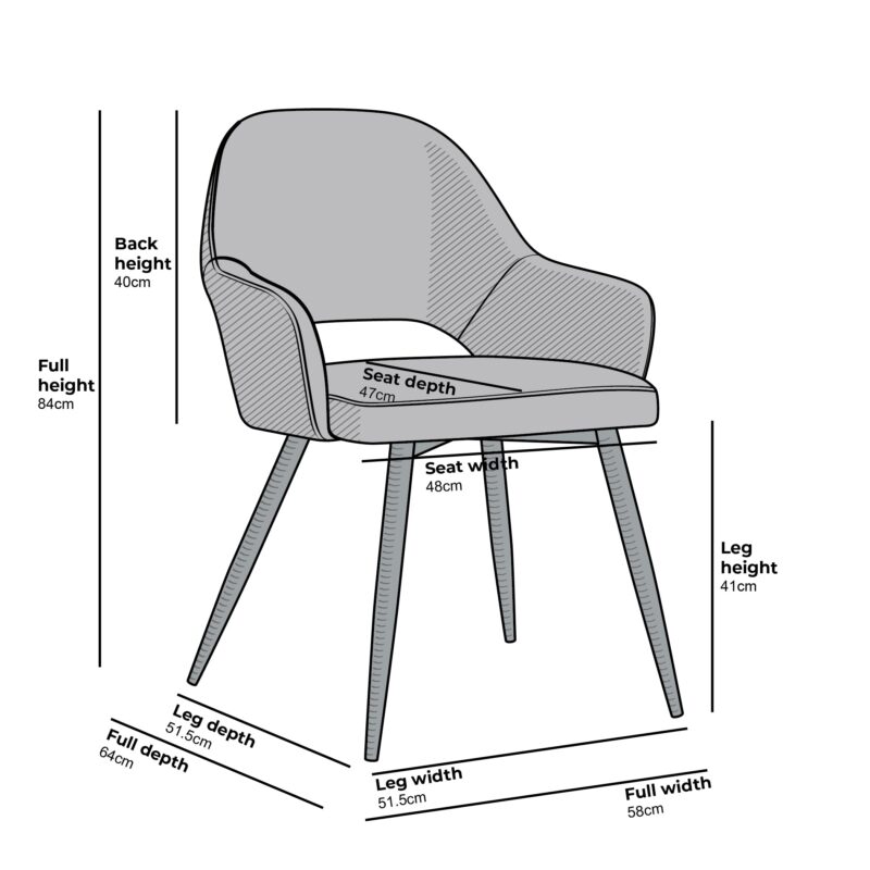 Belvoir Velvet Dining Chair with Metal Legs (Blue Velvet) - Image 6