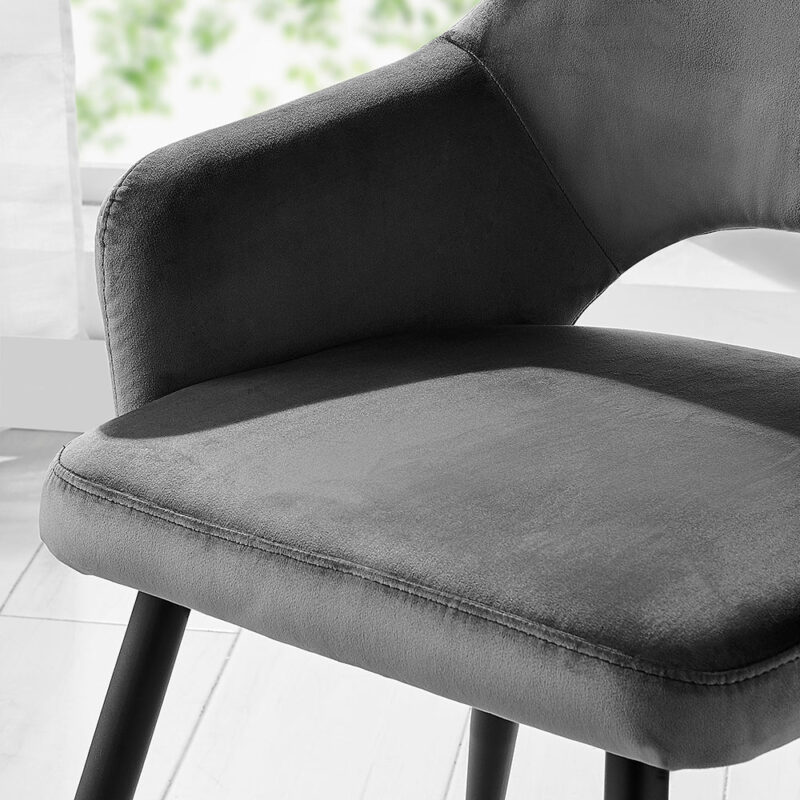 Belvoir Velvet Dining Chair with Metal Legs (Grey Velvet) - Image 3