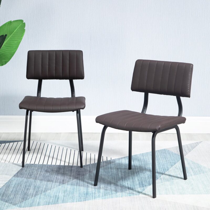 Charlecote Set of 2 Fluted Dining Chairs (Dark Brown PU) - Image 2