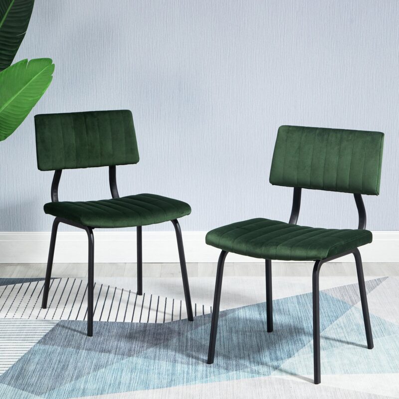 Charlecote Set of 2 Fluted Dining Chairs (Dark Green Velvet) - Image 2