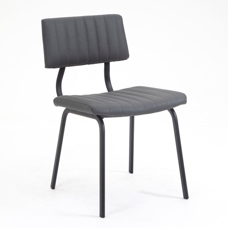 Charlecote Set of 2 Fluted Dining Chairs (Dark Grey PU) - Image 4