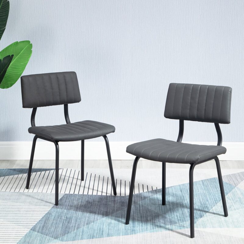 Charlecote Set of 2 Fluted Dining Chairs (Dark Grey PU) - Image 2