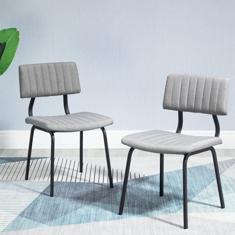 Charlecote Set of 2 Fluted Dining Chairs (Light Grey Linen) - Image 2
