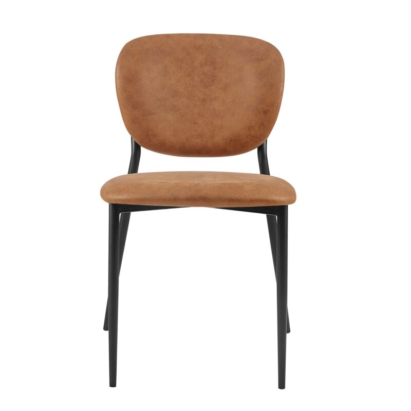 Kelmarsh Set of 2 Cognac Colour Vegan Leather Upholstered Dining Chairs - Image 3