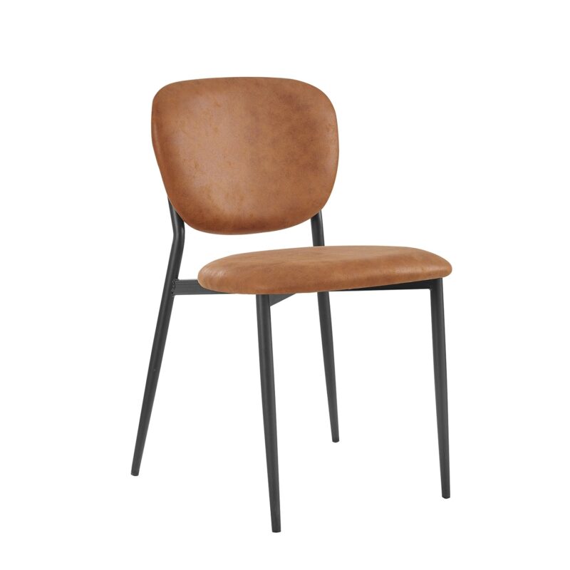 Kelmarsh Set of 2 Cognac Colour Vegan Leather Upholstered Dining Chairs - Image 5