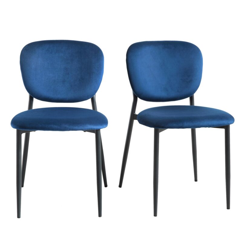 Kelmarsh Set of 2 Navy Blue Velvet Upholstered Dining Chairs - Image 3