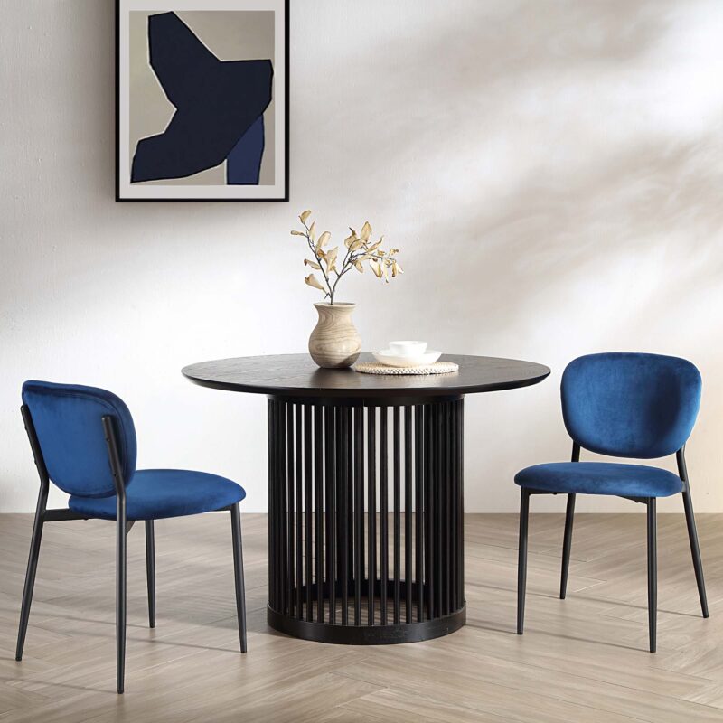 Kelmarsh Set of 2 Navy Blue Velvet Upholstered Dining Chairs - Image 2