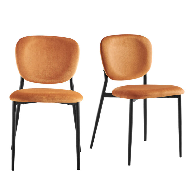 Kelmarsh Set of 2 Orange Velvet Upholstered Dining Chairs - Image 2