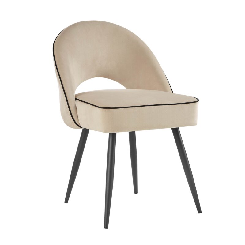 Oakley Set of 2 Champagne Velvet Upholstered Dining Chairs with Contrast Piping - Image 5