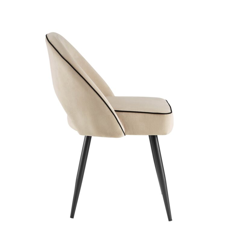 Oakley Set of 2 Champagne Velvet Upholstered Dining Chairs with Contrast Piping - Image 6