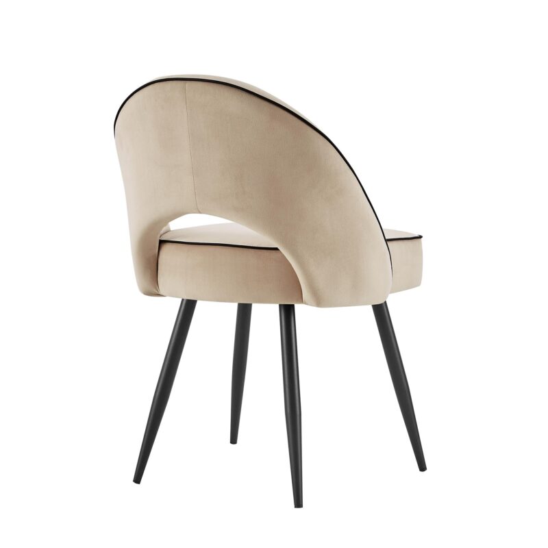 Oakley Set of 2 Champagne Velvet Upholstered Dining Chairs with Contrast Piping - Image 7