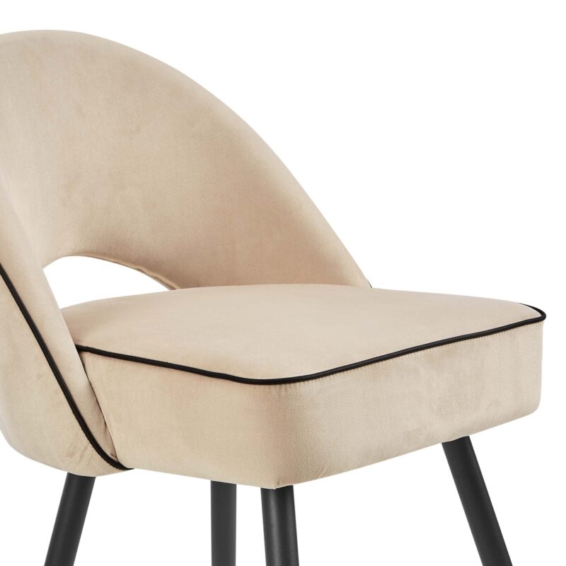 Oakley Set of 2 Champagne Velvet Upholstered Dining Chairs with Contrast Piping - Image 8