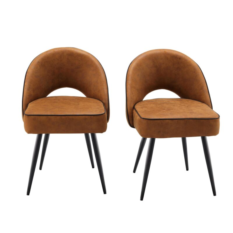 Oakley Set of 2 Cognac Colour Vegan Leather  Upholstered Dining Chairs with Piping - Image 2