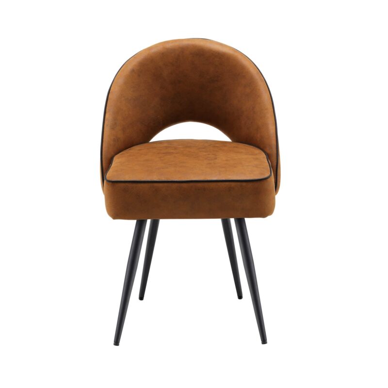 Oakley Set of 2 Cognac Colour Vegan Leather  Upholstered Dining Chairs with Piping - Image 3