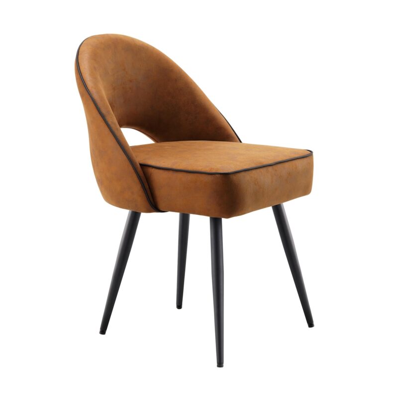 Oakley Set of 2 Cognac Colour Vegan Leather  Upholstered Dining Chairs with Piping - Image 5
