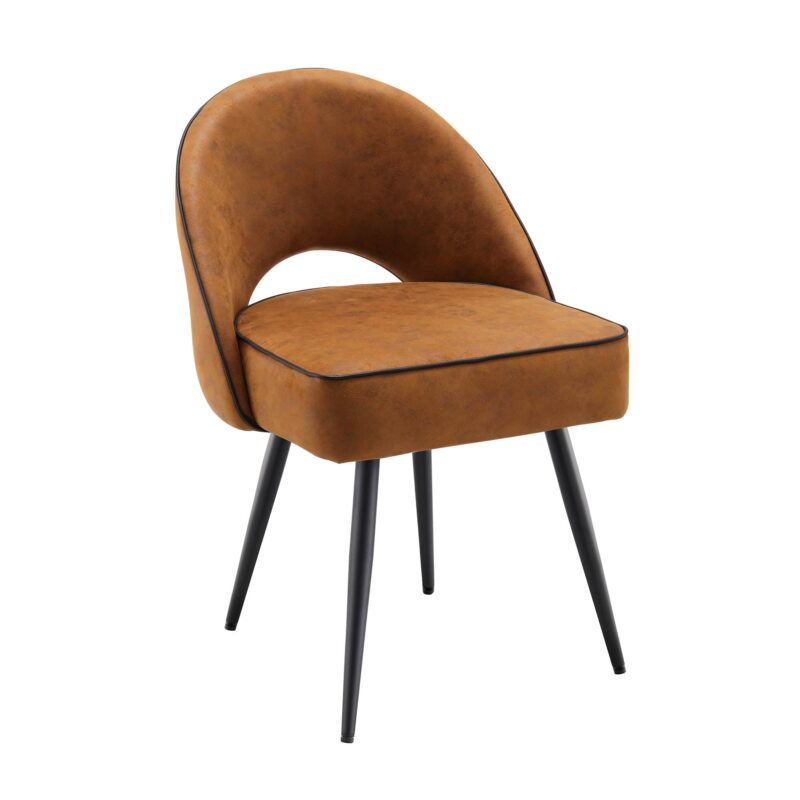 Oakley Set of 2 Cognac Colour Vegan Leather  Upholstered Dining Chairs with Piping - Image 6