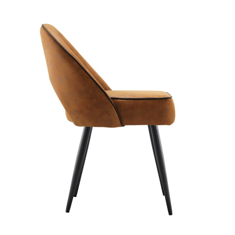 Oakley Set of 2 Cognac Colour Vegan Leather  Upholstered Dining Chairs with Piping - Image 7