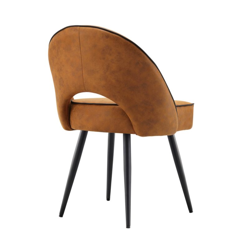 Oakley Set of 2 Cognac Colour Vegan Leather  Upholstered Dining Chairs with Piping - Image 8