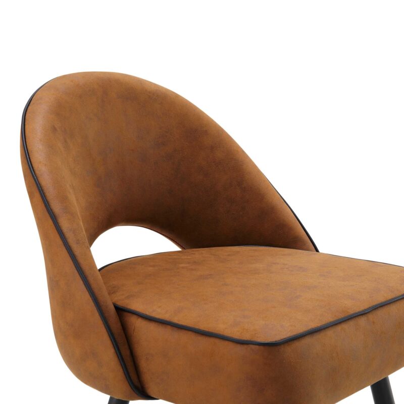 Oakley Set of 2 Cognac Colour Vegan Leather  Upholstered Dining Chairs with Piping - Image 9