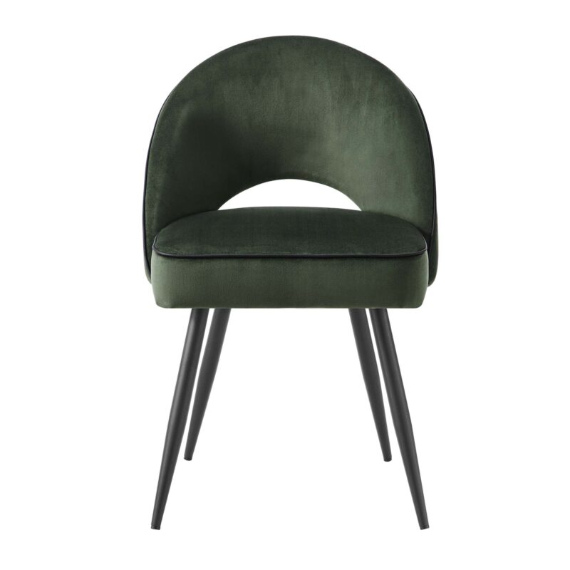 Oakley Set of 2 Dark Green Velvet Upholstered Dining Chairs with Contrast Piping - Image 3