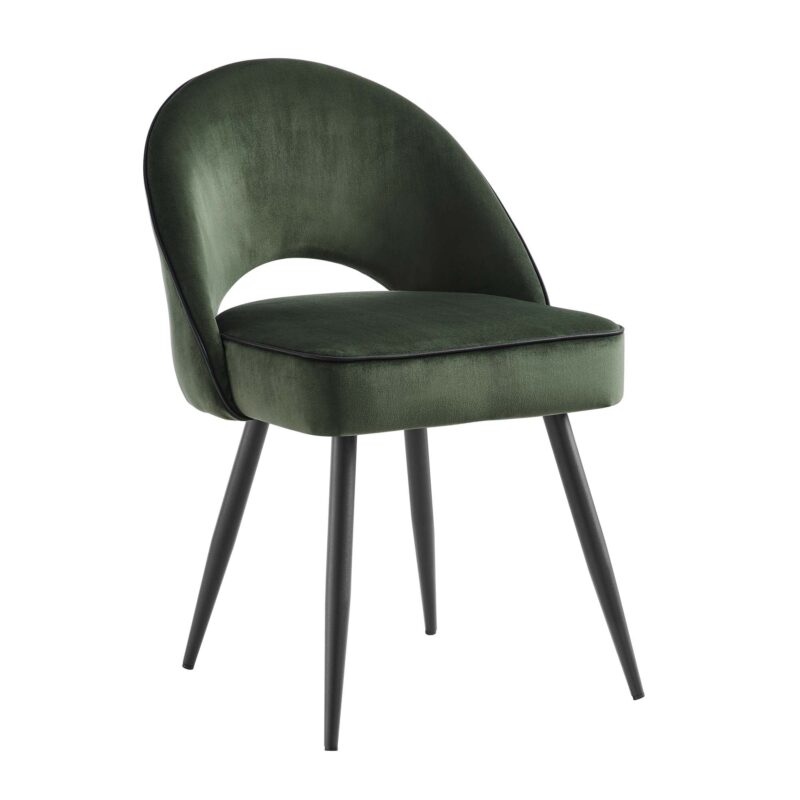 Oakley Set of 2 Dark Green Velvet Upholstered Dining Chairs with Contrast Piping - Image 5