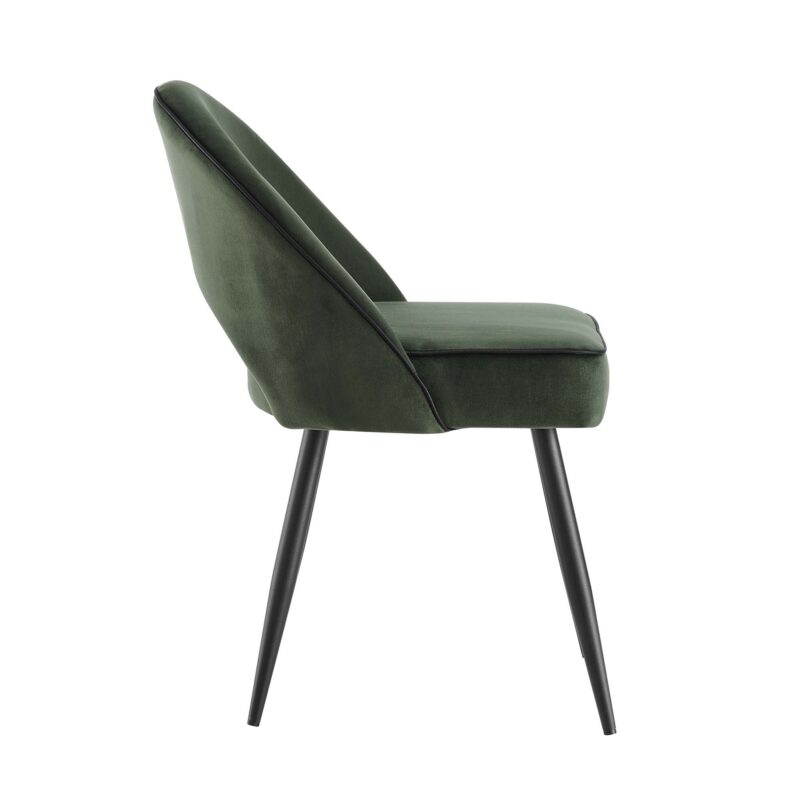 Oakley Set of 2 Dark Green Velvet Upholstered Dining Chairs with Contrast Piping - Image 6