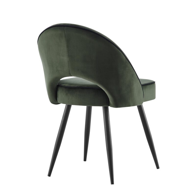 Oakley Set of 2 Dark Green Velvet Upholstered Dining Chairs with Contrast Piping - Image 7