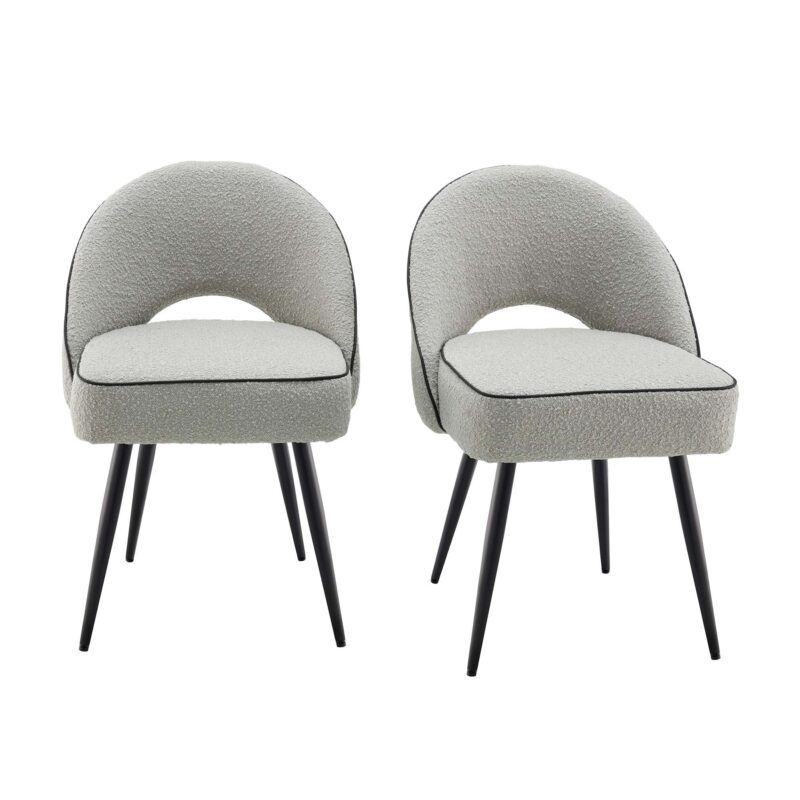 Oakley Set of 2 Grey Boucle Upholstered Dining Chairs with Piping - Image 2