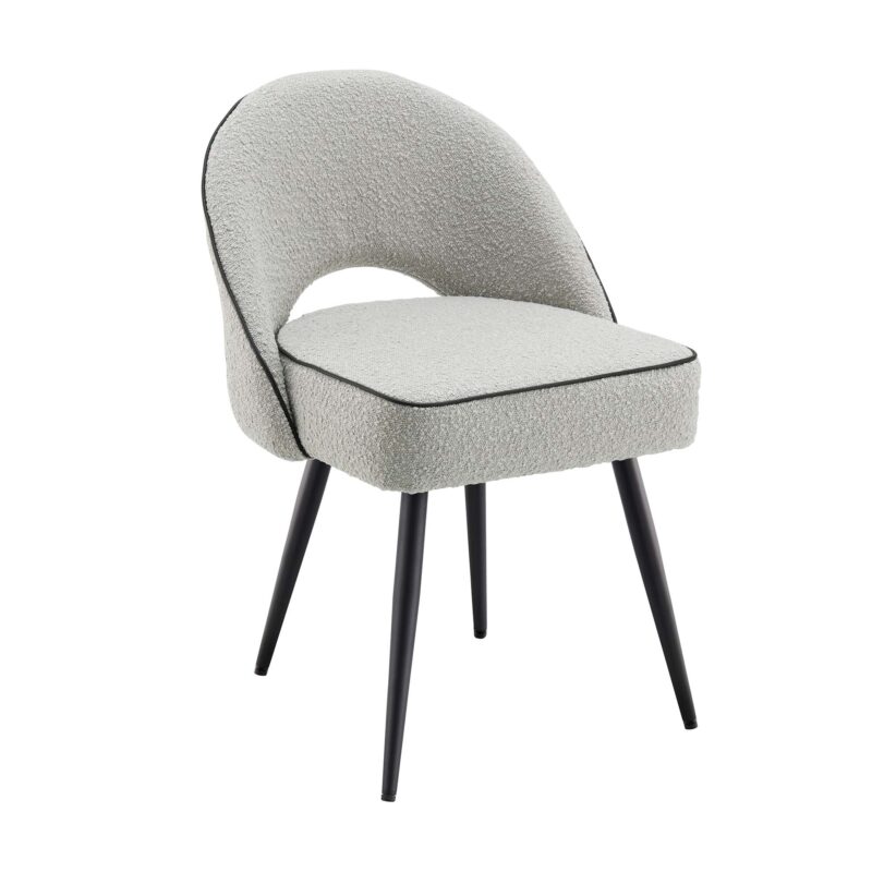 Oakley Set of 2 Grey Boucle Upholstered Dining Chairs with Piping - Image 5